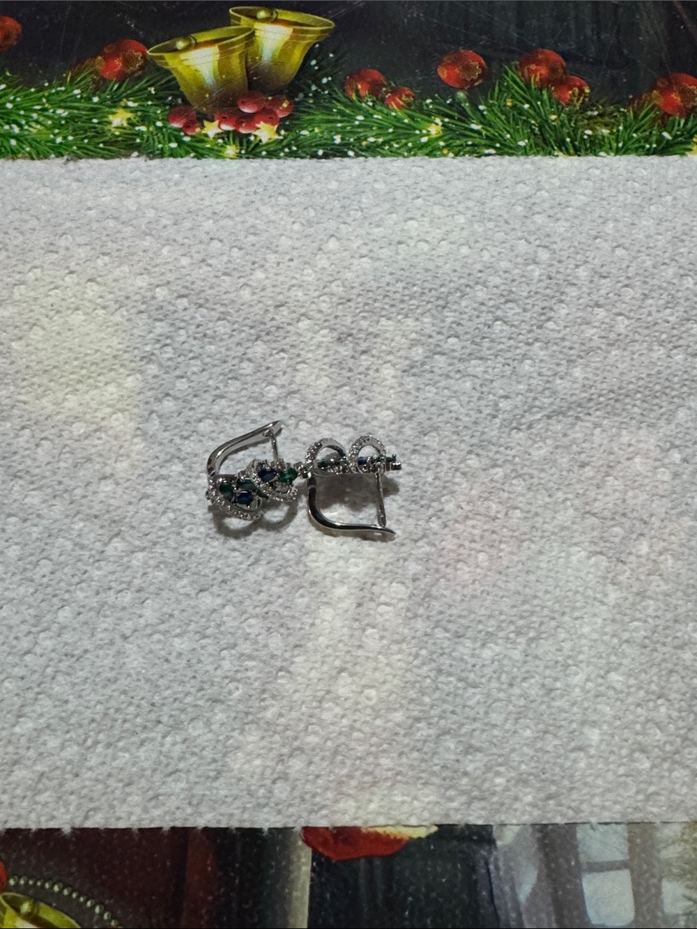 Sterling Silver Green and Blue Cubic Zirconia Hoop Earrings